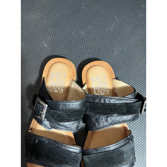 Miz Mooz Leather Double Band Slide Sandals - Florra Black Womens 38 US 7.5-8 - Picture 3 of 8